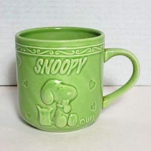 Rare Snoopy 3D Ceramic UFS Charles M. Schulz Green With Hearts Vintage Cup Mug